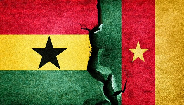 cracked floor between ghana flag and cameroon flag