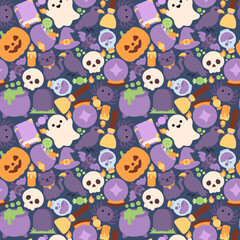 Naklejka premium Cute Halloween seamless pattern for spooky seasonal creative design projects.
