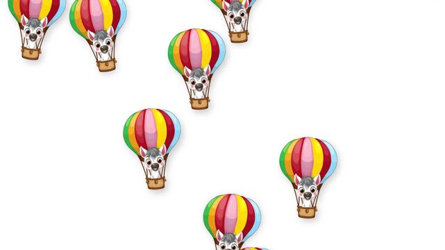 Husky Dogs Drifting Down in Colorful Hot Air Balloons on White Background