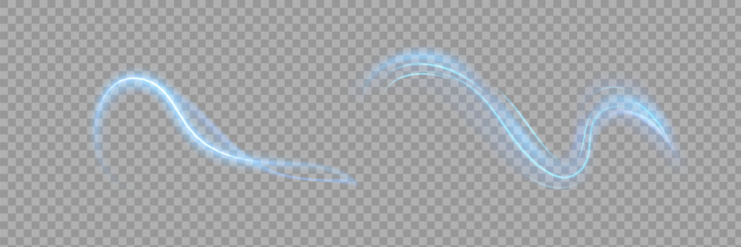 Glowing blue speed lines. Abstract traffic lines on the road. Light dust trail wave, fire path trace line, car headlights, optical fiber and filament curve swirl png.