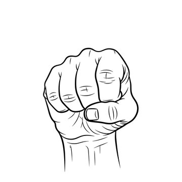 Clean black outline drawing of a raised arm and fist on a plain background