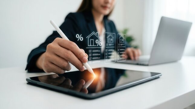 The process of home ownership in the real estate market featuring mortgage rates, property tax, contracts, and compliance checks for property investment.