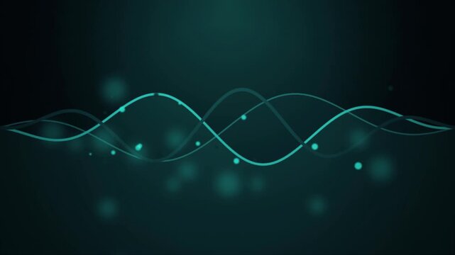 Glowing teal wave lines undulate with drifting particles in a seamless loop