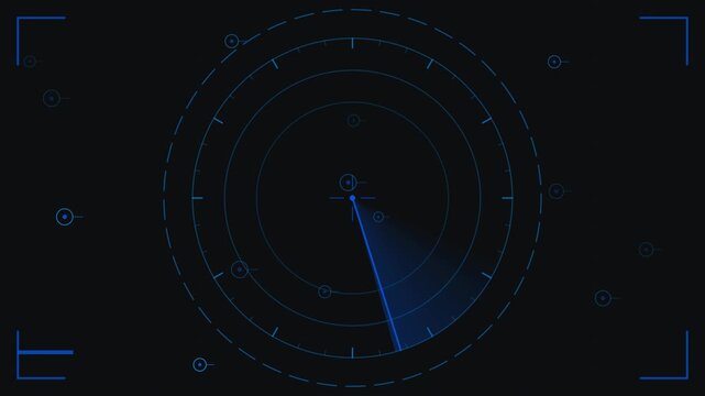 Digital Radar Scanning Interface With Blue Circular HUD Elements for Scientific Surveillance and Navigation Monitoring Systems