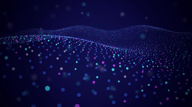 Neon particles flow in a glowing digital wave as a seamless loop