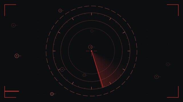 Red HUD radar scope scanning with futuristic interface elements on a dark digital background