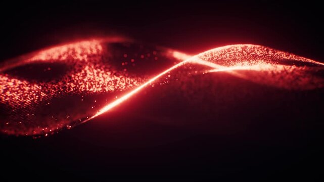Flowing red wave particles background, 3d rendering.