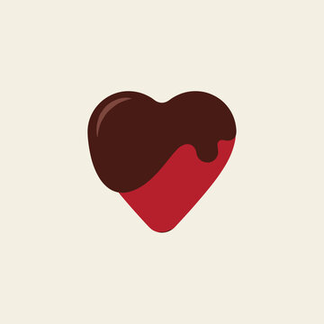 Minimalist brown heart shape with a red strawberry tip illustration