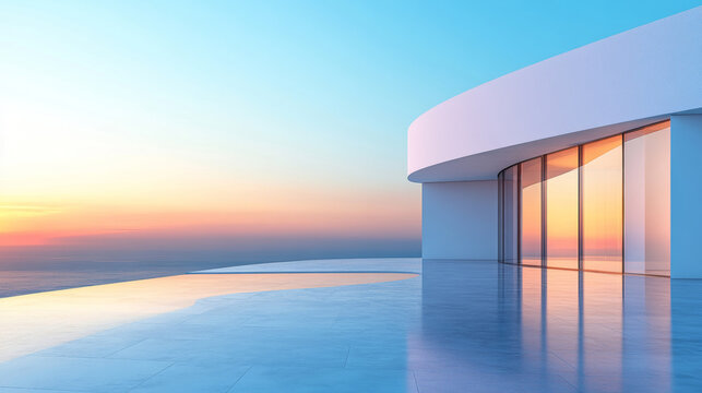 White modern buildings by the sea