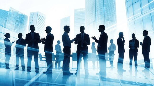 Business people silhouette during a conference working meeting concept