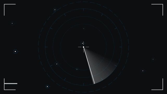 Abstract digital radar screen with a sweeping beam, actively searching for potential targets or objects within a sophisticated high-tech monitoring system