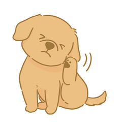 Fototapeta premium 耳が痒くて耳を掻いている犬の手描きイラスト 風邪、病気
