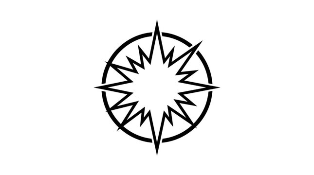 A minimalist black and white compass rose icon design.