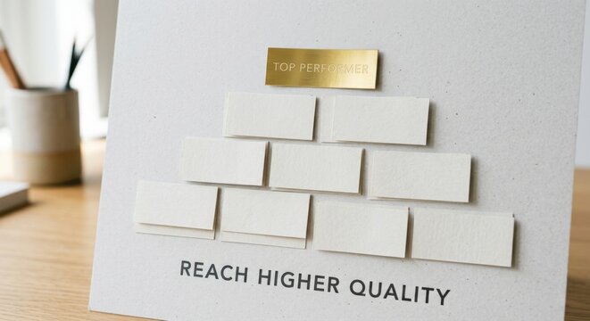 Minimal Arrangement of Blank Rectangular Labels with Gold 'Top Performer' Sign and Text