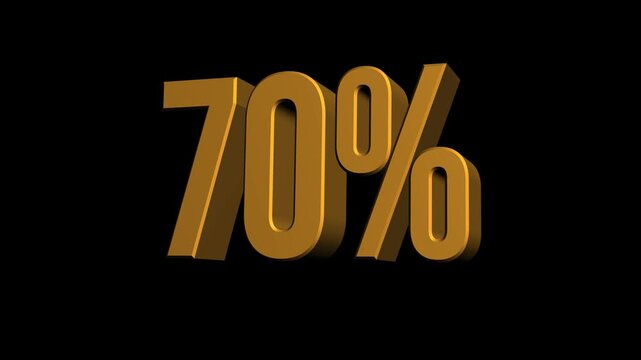 Golden "70%" symbol glows sharply against pure black. Three keyframes show smooth, elegant motion. Ideal for discount promotions or sale announcements