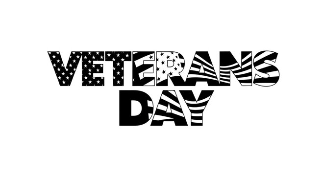 Veterans day patriotic typography with american flag pattern with white typography reading bold black white american flags appreciation celebration