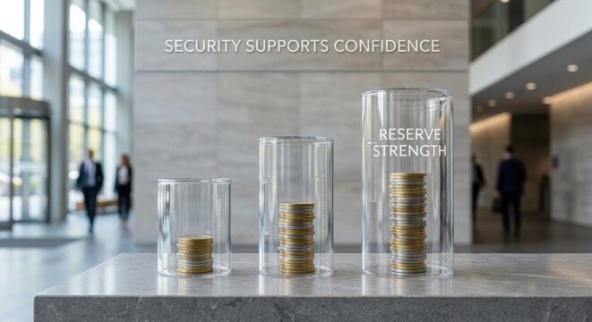 Security Supports Confidence: Coins in Glass Cylinders Representing Reserve Strength