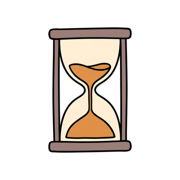 A cartoon-style hourglass with orange sand flowing, depicting the passage of time.