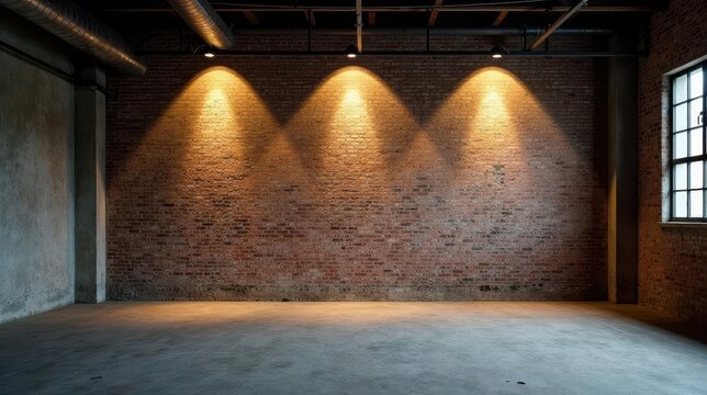 Illuminated Brick Wall Interior Space A Dramatic Setting for Photography or Film