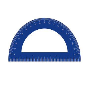 A vibrant blue plastic protractor, a common geometry tool used for measuring and drawing angles, isolated on a white background.