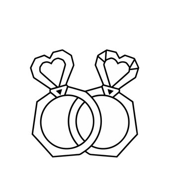 Two Wedding Rings with Heart Shaped Diamonds