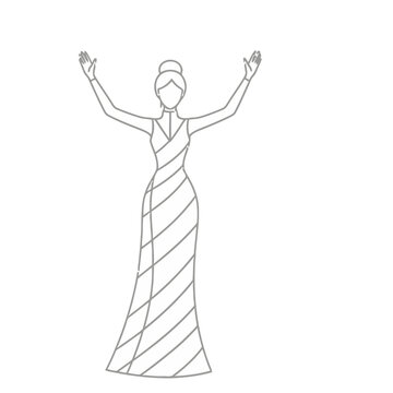 Woman in a long dress with arms raised