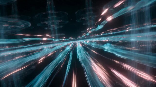 Abstract representation of motion and light with vibrant hues of blue and pink flowing seamlessly across the screen