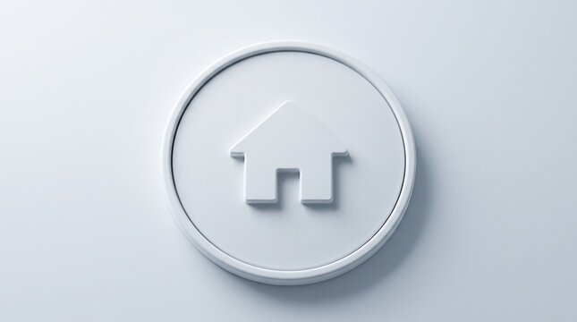 Minimalist Home Icon: A clean, modern embossed icon of a house, symbolizing home, shelter, and real estate, set against a pristine white backdrop, embodying simplicity and clarity.