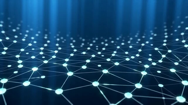 Abstract visual representation of interconnected nodes with glowing lights in a digital network