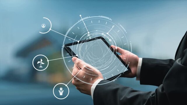 Net zero and sustainability concepts with environmental balance, digital sustainability icons, green energy goals, and eco-conscious digital business transformation for the future. Gist