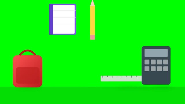 Back to School Supplies Arranged on a Green Screen Background.