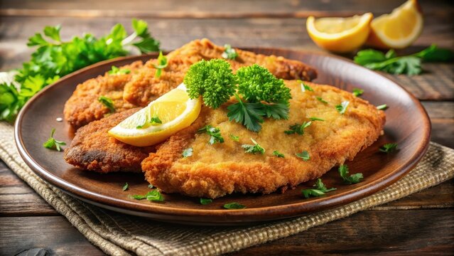 A steaming plate of crispy breaded wiener schnitzel with parsley and lemon awaited golden and invitingly savory