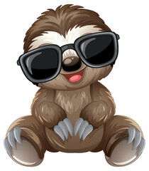 Fototapeta premium Cute Cartoon Sloth Wearing Sunglasses Sitting on White Background