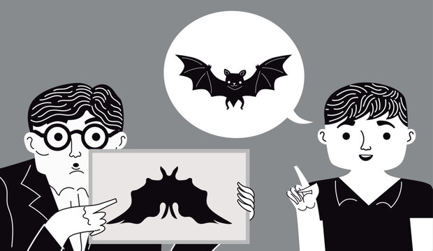 man interpreting a bat in a rorschach inkblot test