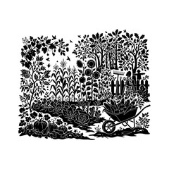 Obraz premium Gardening tools and produce silhouette vector illustration
