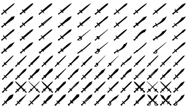 Sword Silhouette Vector Set Black EPS10