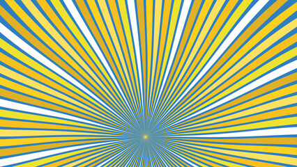 Obraz premium Blue and yellow radiating striped sunburst background with clean sharp geometric light lines.