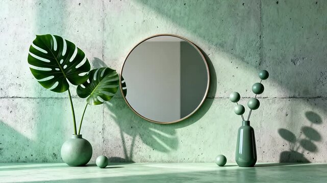 Minimalist interior with plants and mirror