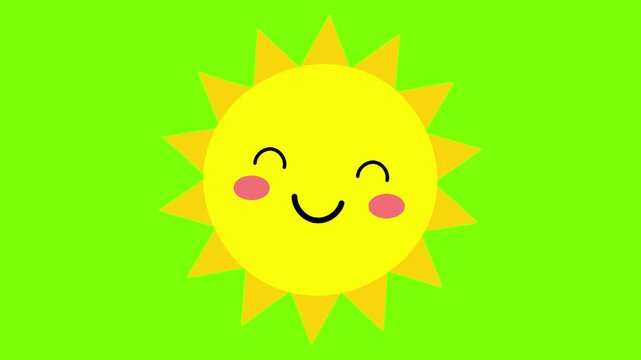 Cute sun with smile animation for sticker. Sun Design element, sunset simple graphic symbol. Summer heat icon. 
