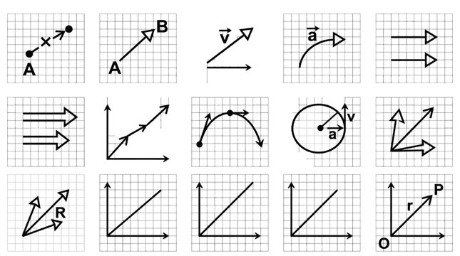 Physics and math vector graphics and graphs collection for education