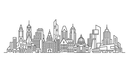 Obraz premium Modern City Skyline Linear Vector Illustration