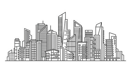 Fototapeta premium Modern City Skyline Outline Drawing