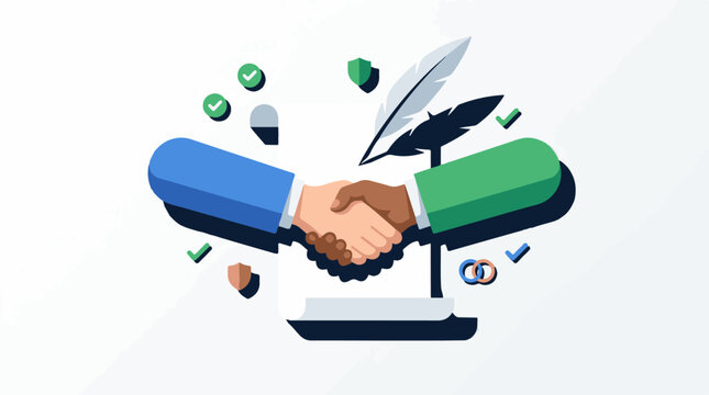 Agreement handshake with quill shields and rings