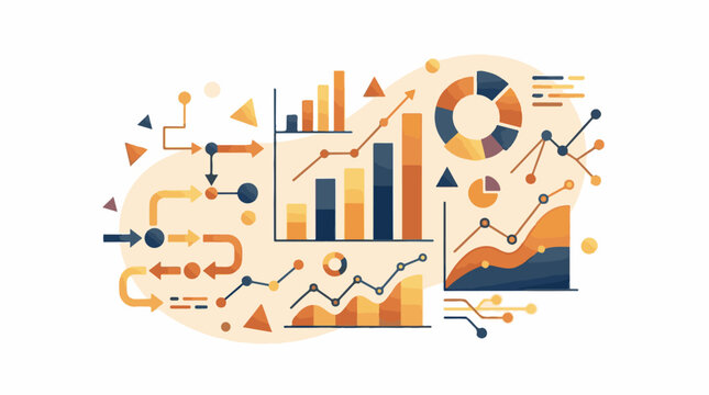 Abstract representation of data analysis flowcharts and charts