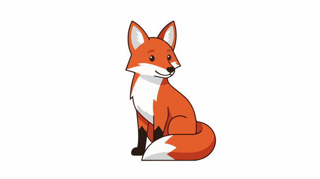 Adorable cartoon fox with bright orange fur sits peacefully
