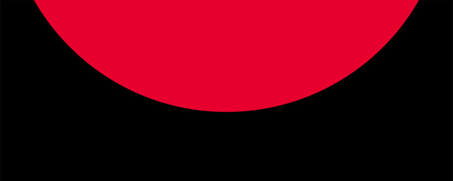 Minimalist abstract geometric background featuring a bold red circle curve shape on solid black background for modern presentation banner