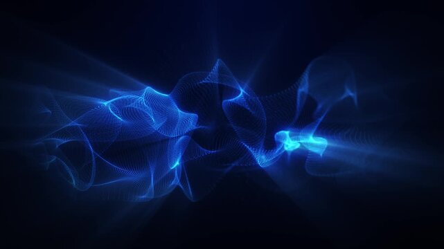 Glowing Particle Wave Animation with Floating Dots on Blue Abstract Background