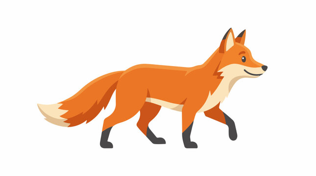 Animated cartoon fox walking gracefully on a white background