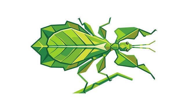 Modern Geometric Stylized Leaf Insect Illustration on Clean White Background
