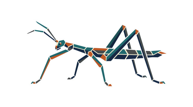 Geometric stick insect illustration with minimalist design on white background